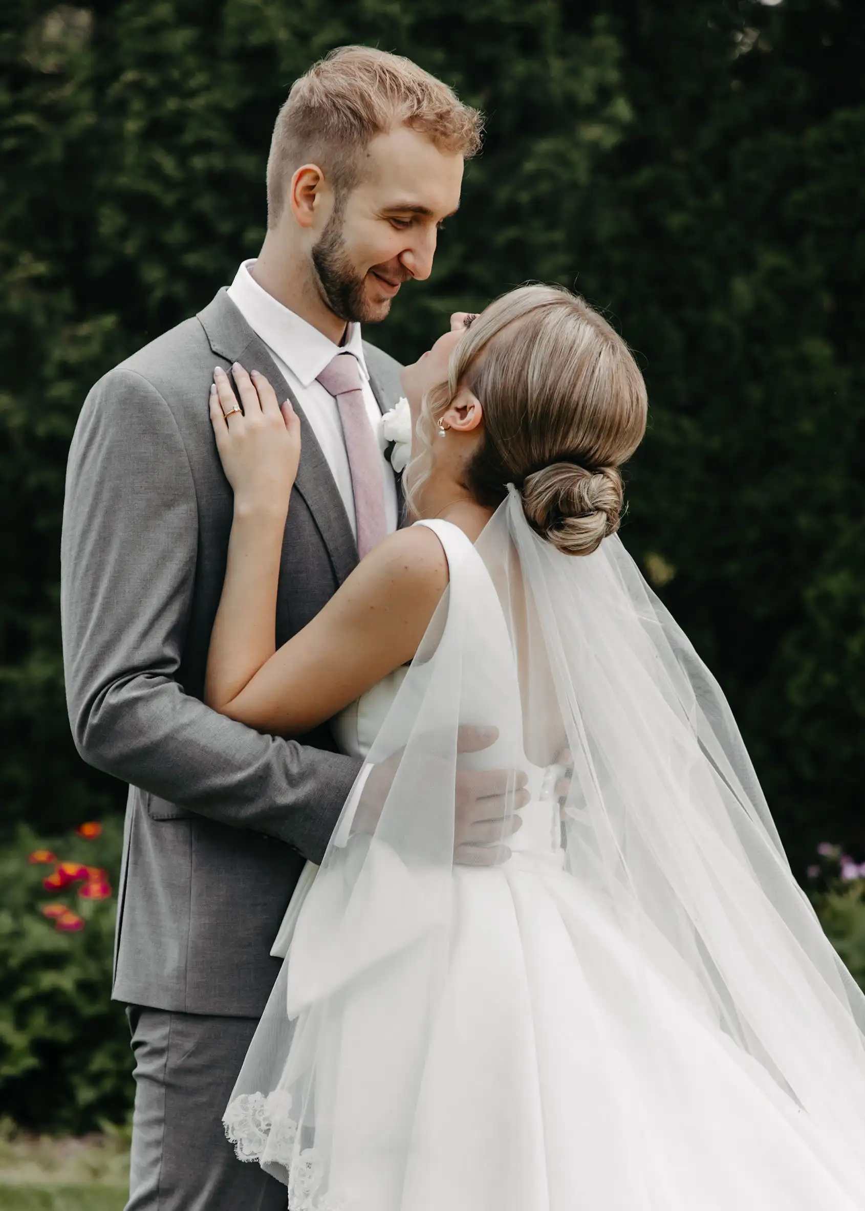 Elegant bridal hairstyle with intricate details