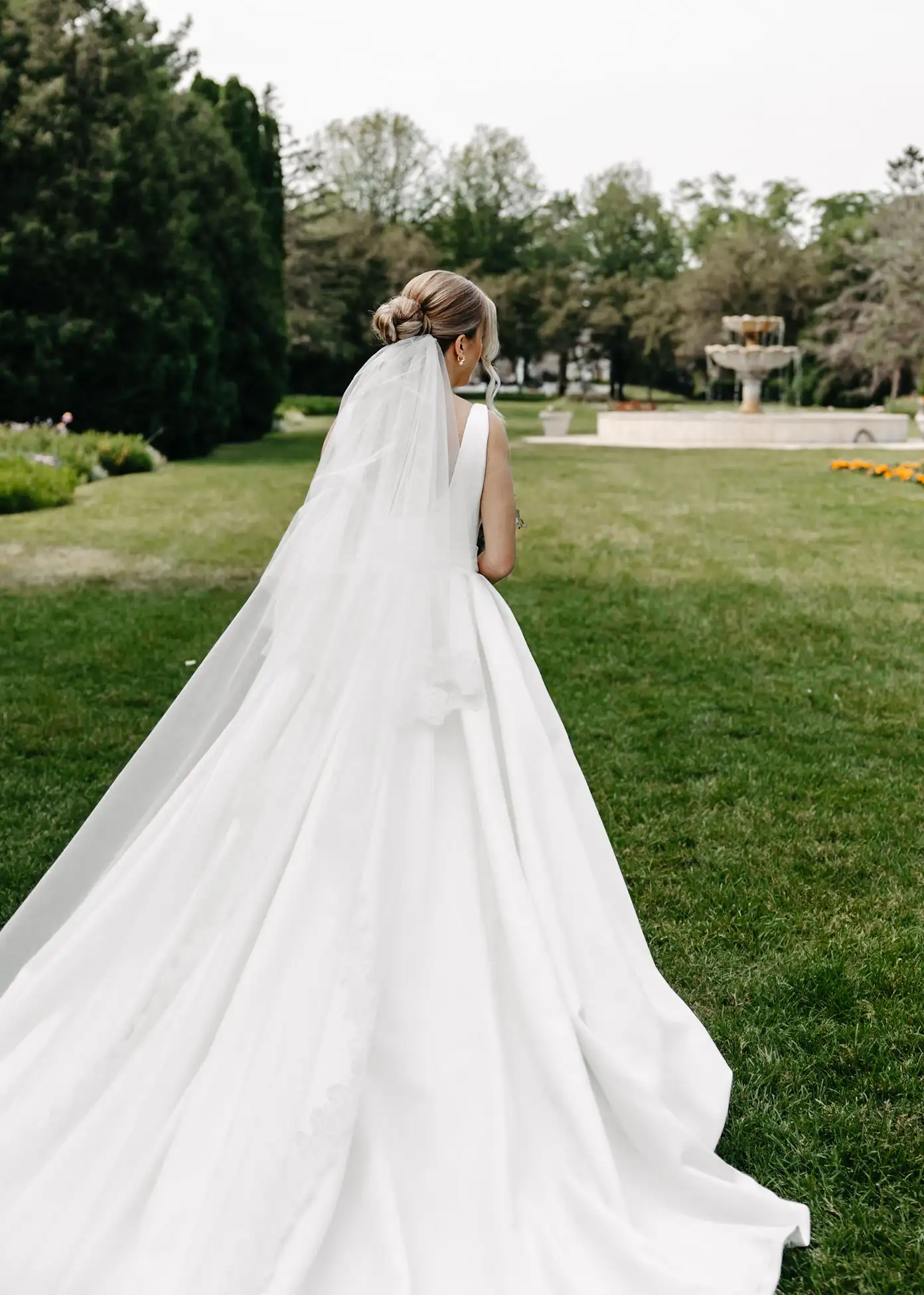 Elegant bridal hairstyle with intricate details