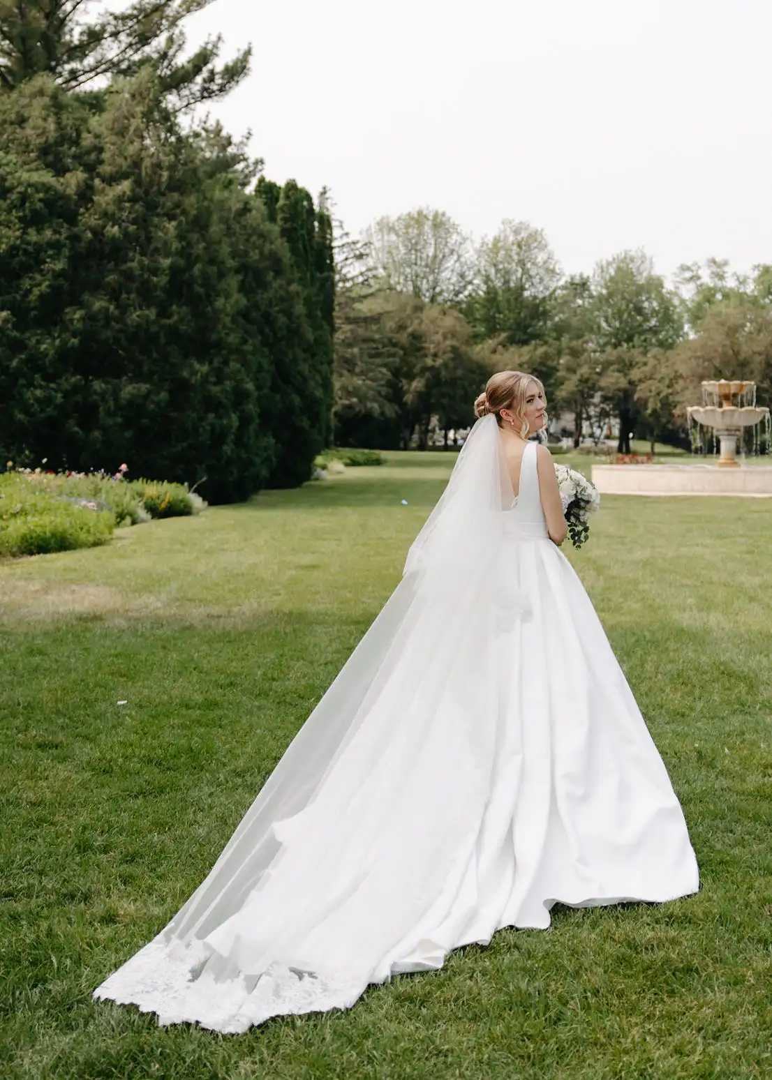 Elegant bridal hairstyle with intricate details