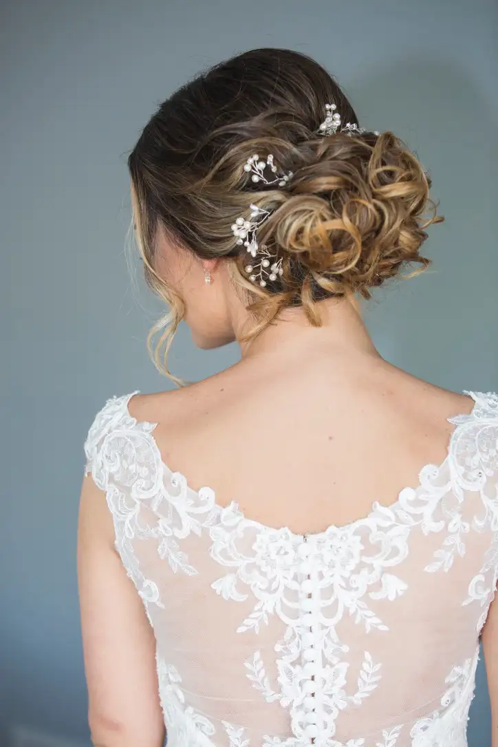 Elegant bridal hairstyle with intricate details