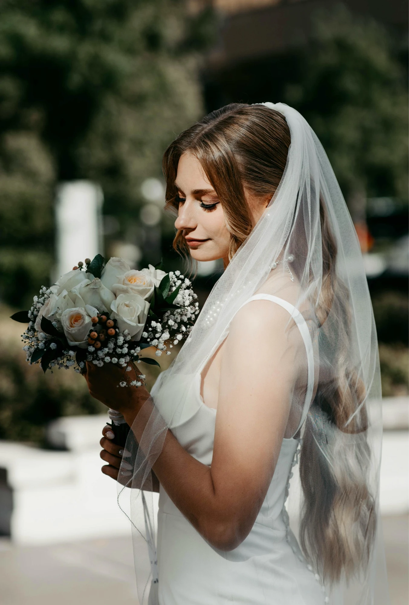 Elegant bridal hairstyle with intricate details
