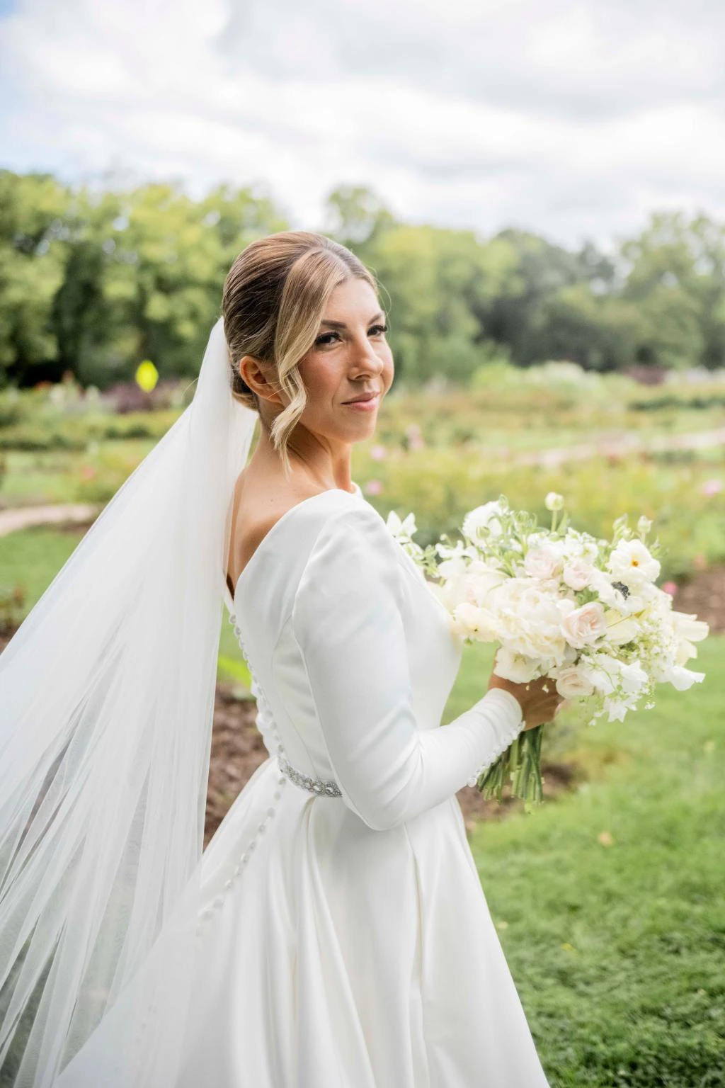 Elegant bridal hairstyle with intricate details
